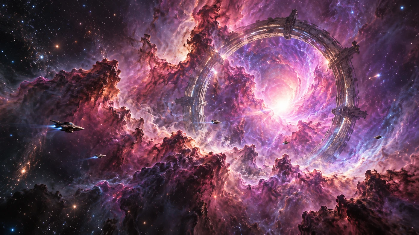 Violet Orion Nebula surrounding an ancient stargate