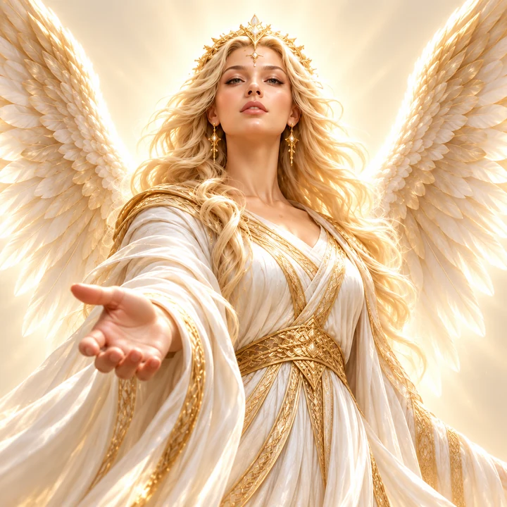 Winged figure in white and gold against a bright background, representing the Angelic Souls Soul Group.