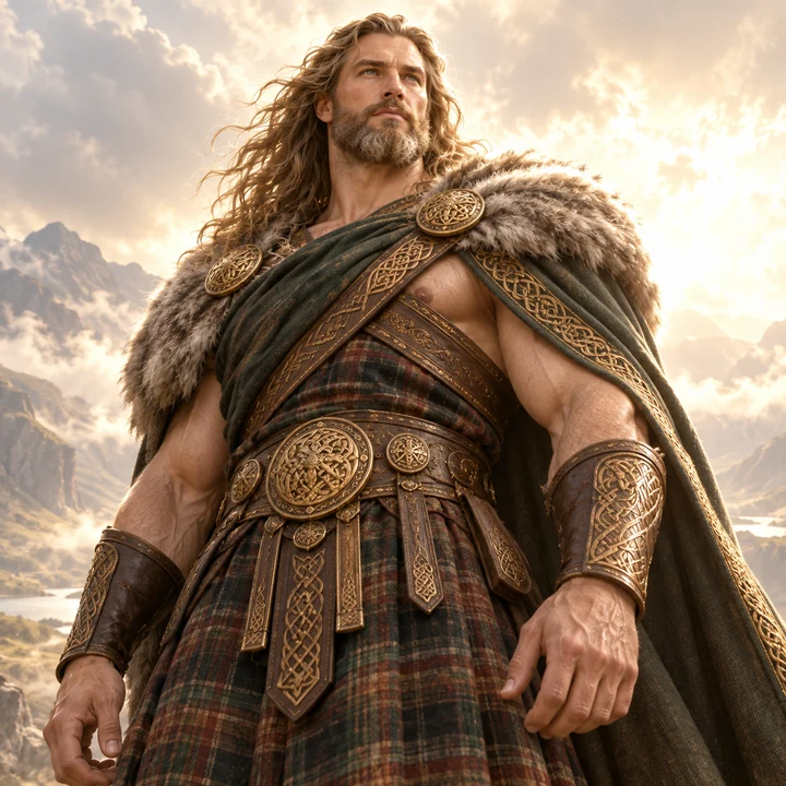 A strong figure in ancient armor with a landscape behind him, representing the Titans Soul Group.