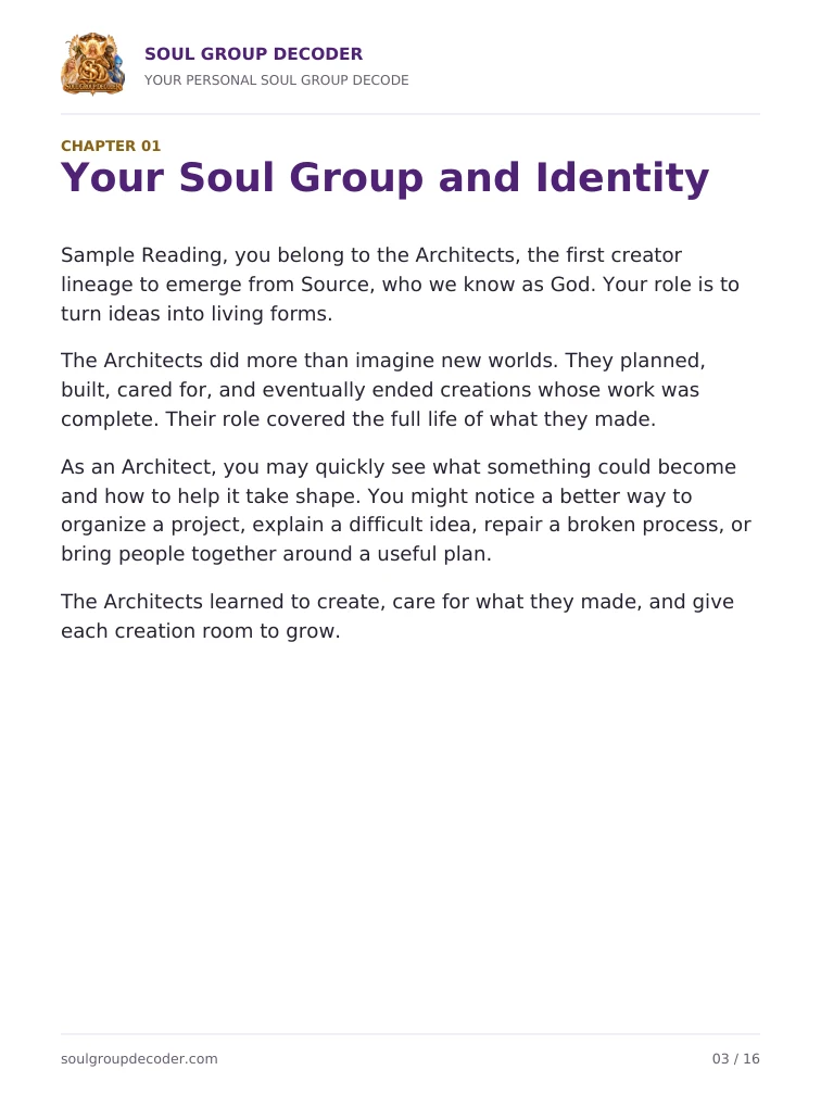 Sample Architects PDF page: Your Soul Group identity