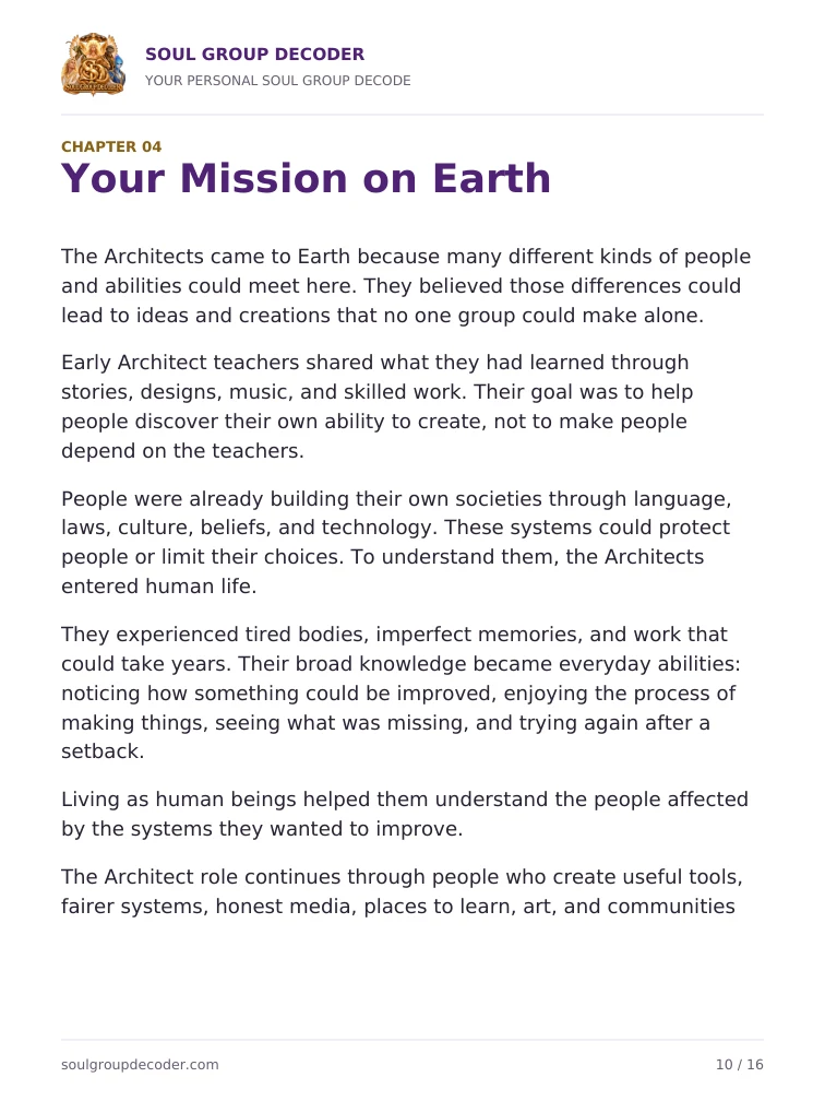Sample Architects PDF page: Your mission on Earth